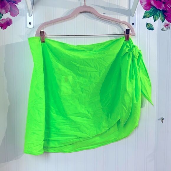 NWT Good American Electric Lime Leg Daze Mesh Tie Sarong cover up Size 2XL-4XL - Picture 2 of 6